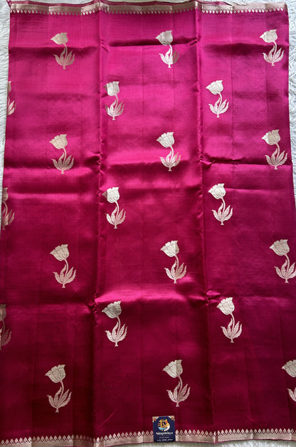 Raw Mango or Pooniya Silk Saree Dark Pink Colored Complemented With a Zari Border - Sampradaya Designer Studio
