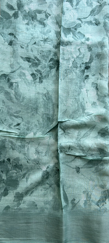 Viscose Tissue Georgette Saree Light Sea Green Colored Complemented with a Zari Border. - Sampradaya Designer Studio