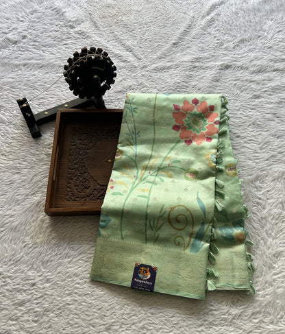 Chiniya Silk Saree Pista Green Colored Elegantly Paired with a Zari Border. - Sampradaya Designer Studio
