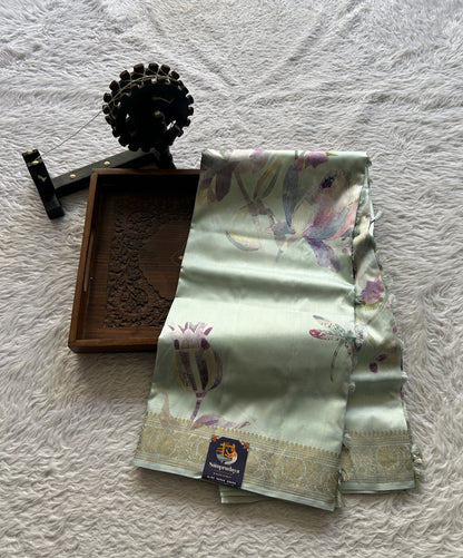 Chiniya Silk Saree Light Aero Blue Colored Elegantly Paired with a Zari Border. - Sampradaya Designer Studio
