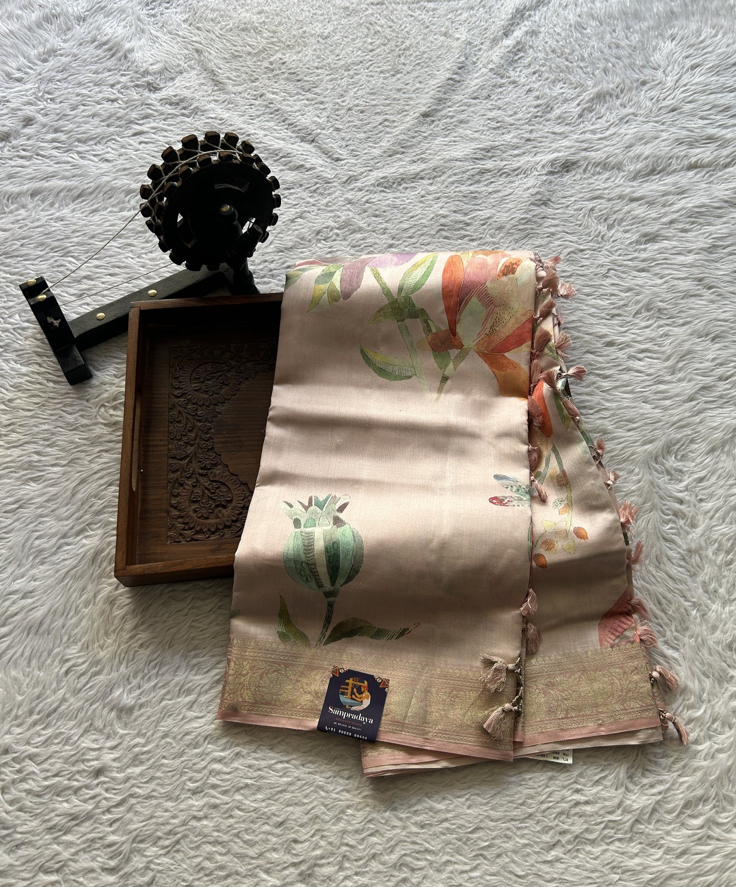Chiniya Silk Saree Very Light Pink Colored Elegantly Paired with a Zari Border. - Sampradaya Designer Studio
