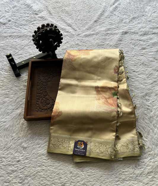 Chiniya Silk Saree Beige Colored Elegantly Paired with a Zari Border. - Sampradaya Designer Studio