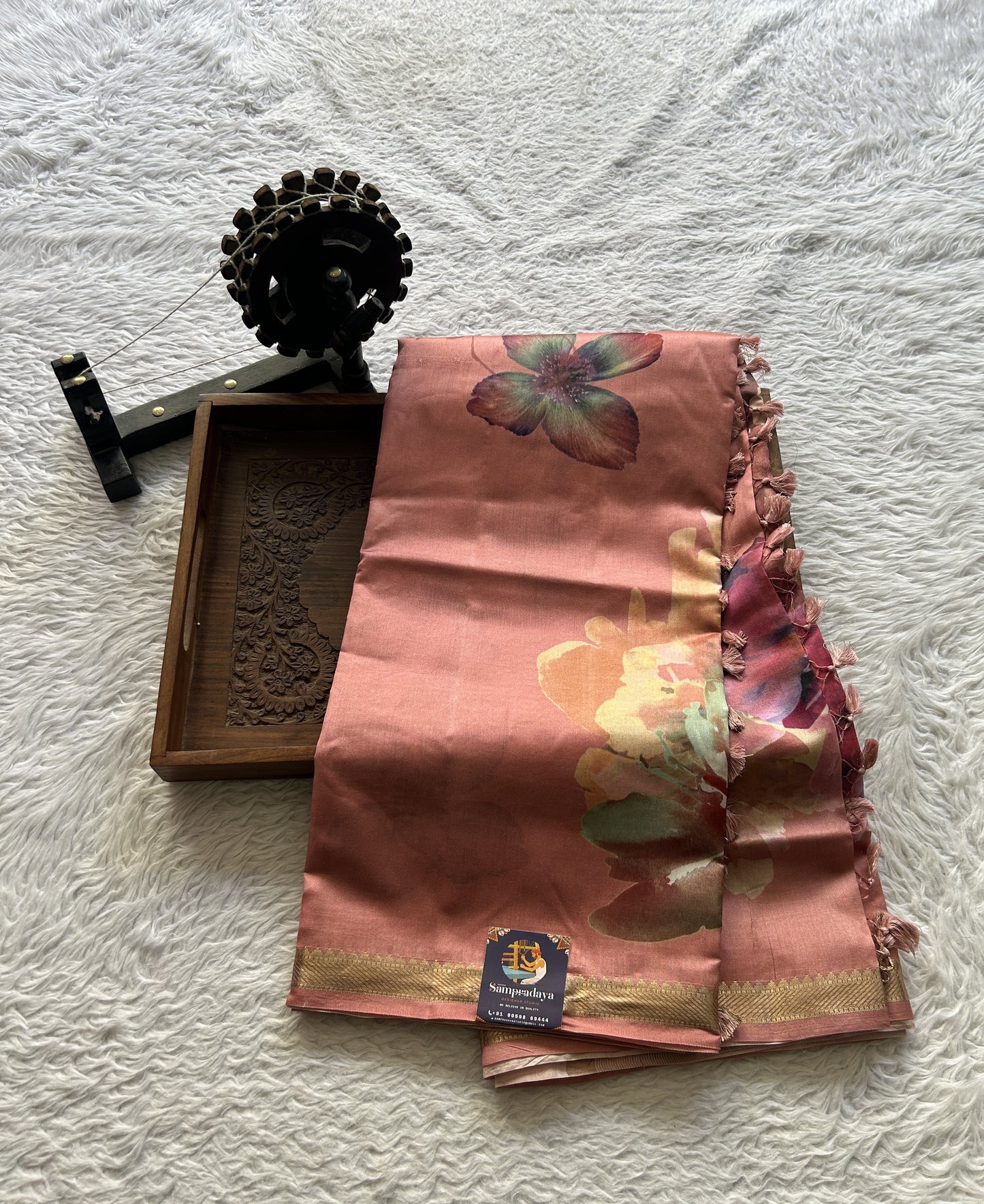 Chiniya Silk Saree Peachy Pink Colored Elegantly Paired with a Zari Border. - Sampradaya Designer Studio