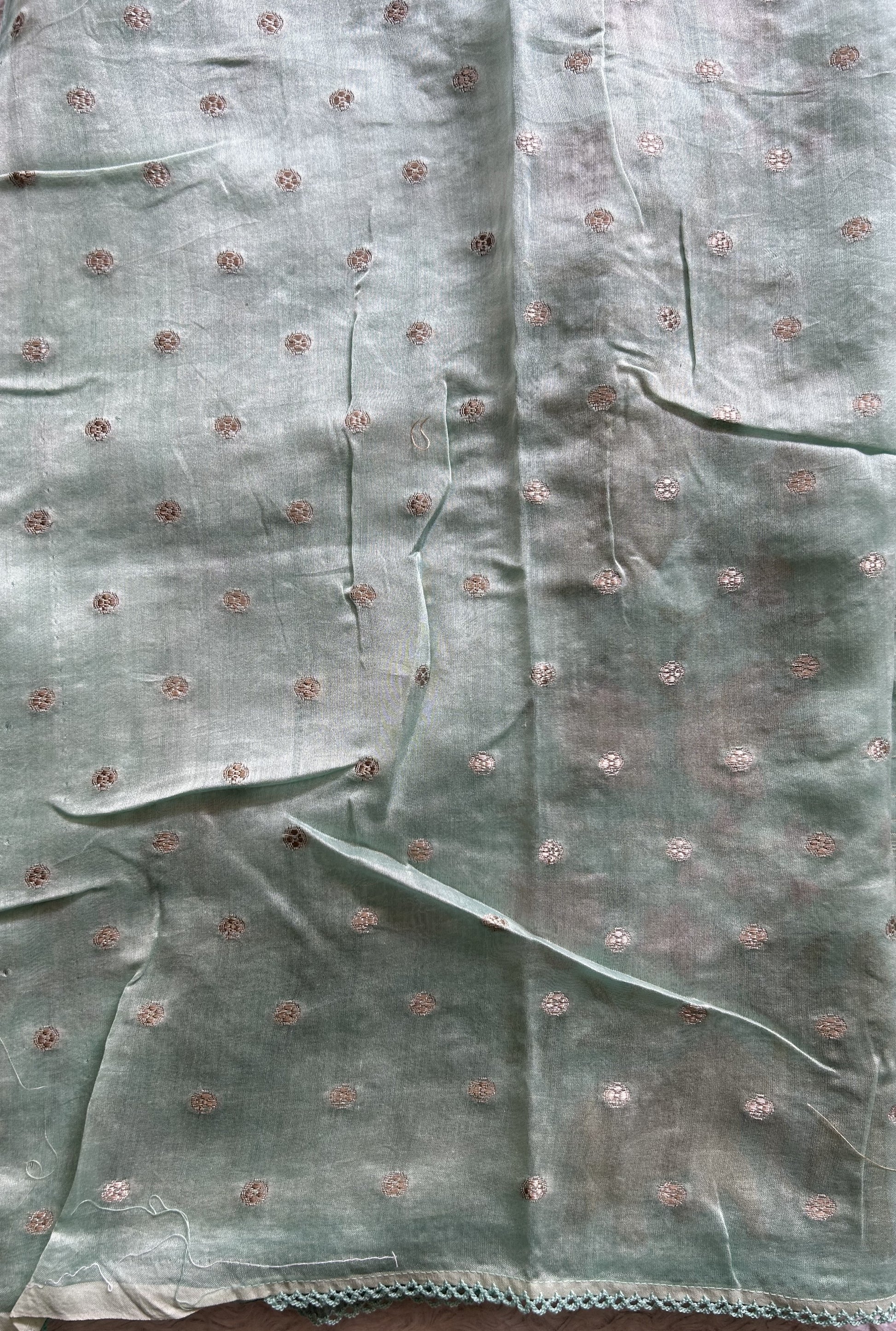 Maheshwari Chanderi Cotton Gold  Zari Lines Saree Light Blue Colored Complemented with a Machine Embroidered Border. - Sampradaya Designer Studio