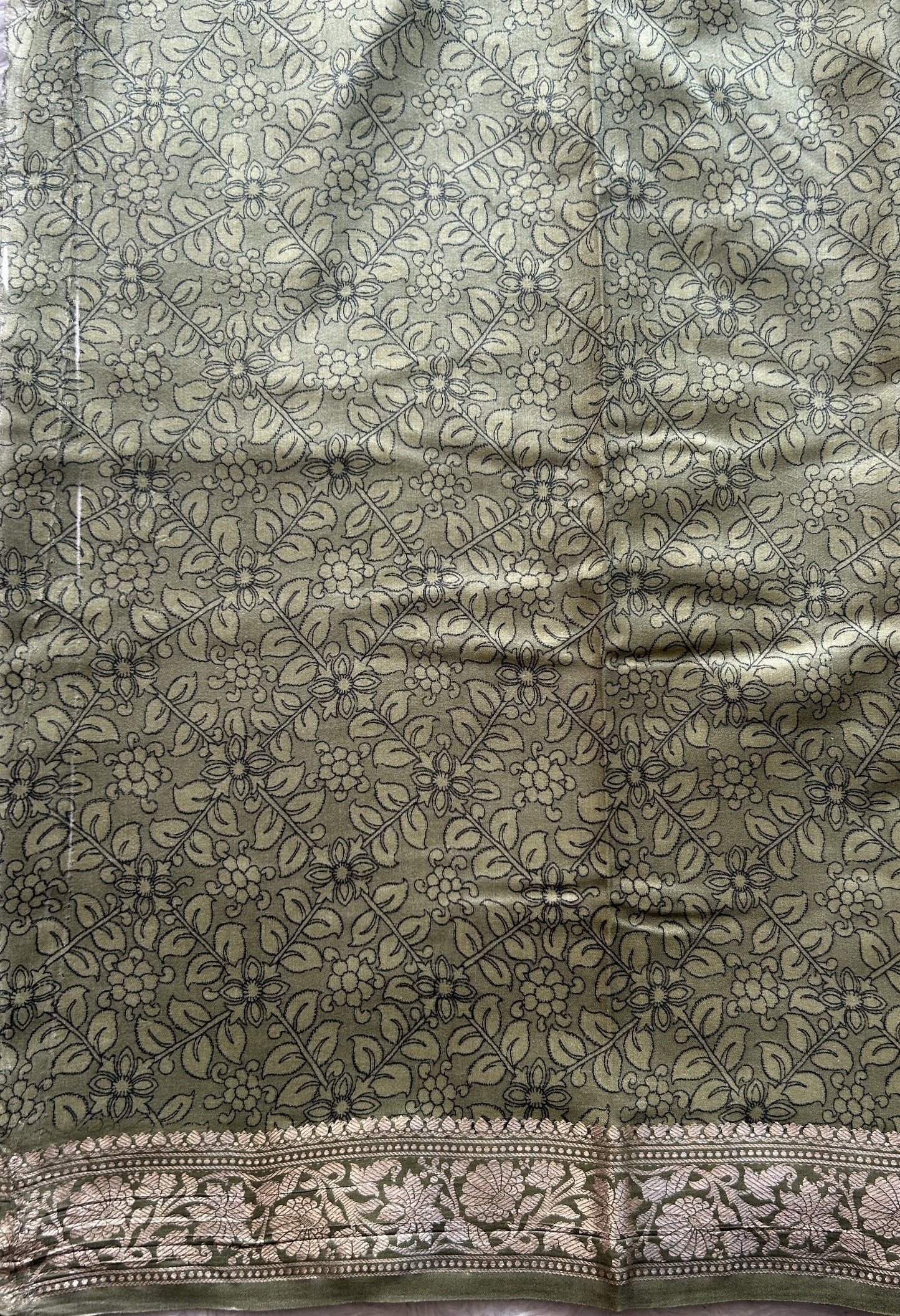 Chiniya Silk Saree Light Salmon Colored Elegantly Paired with a Zari Border. - Sampradaya Designer Studio