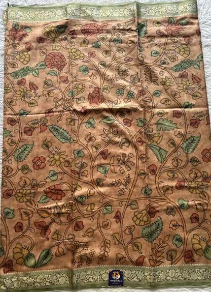 Chiniya Silk Saree Light Salmon Colored Elegantly Paired with a Zari Border. - Sampradaya Designer Studio