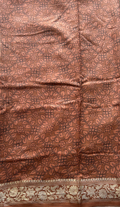 Chiniya Silk Saree Light Olive Green Colored Elegantly Paired with a Zari Border. - Sampradaya Designer Studio