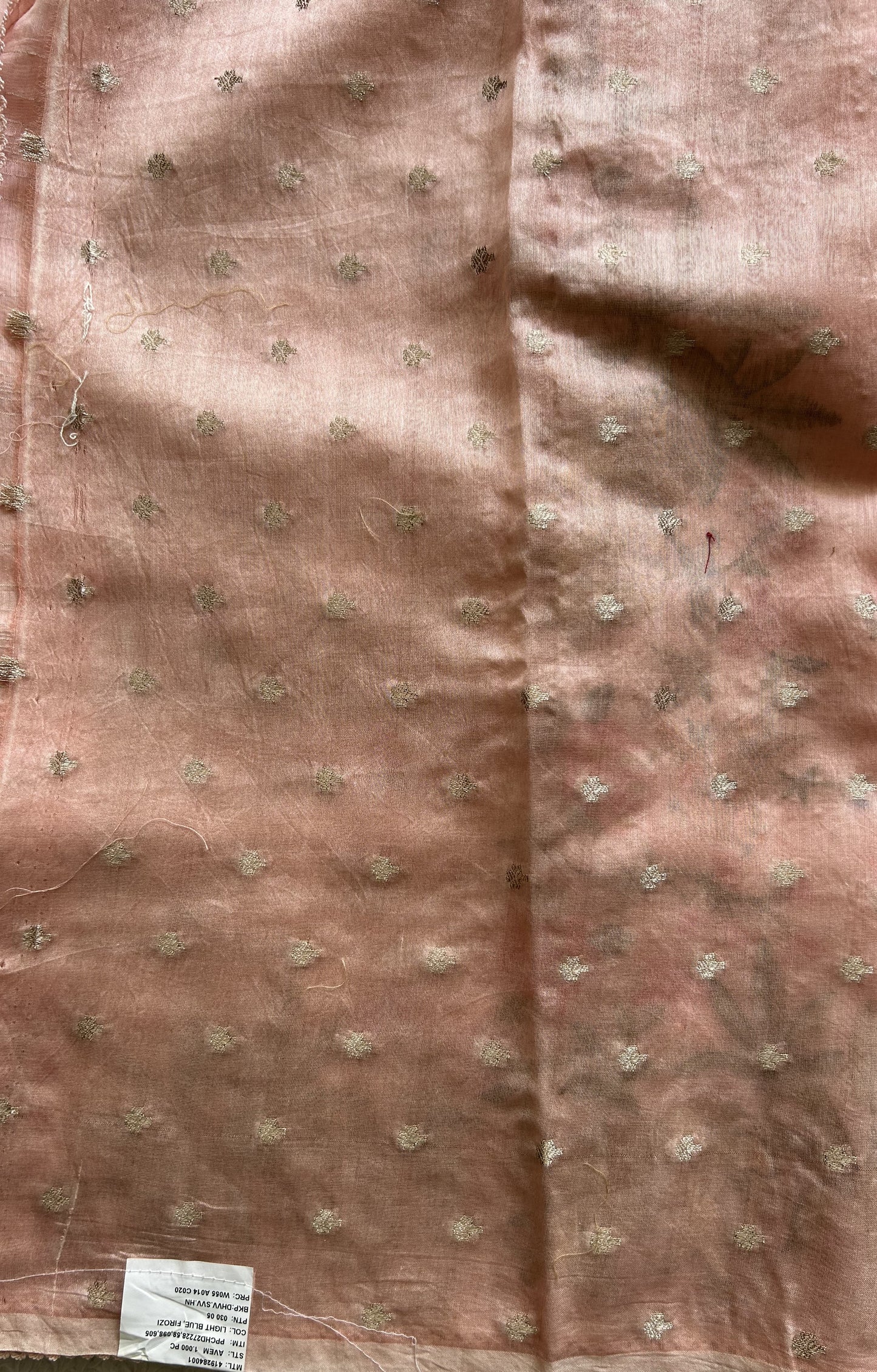 Maheshwari Chanderi Cotton Gold Zari Lines Saree Light Peach  Colored Complemented with a Machine Embroidered Border. - Sampradaya Designer Studio