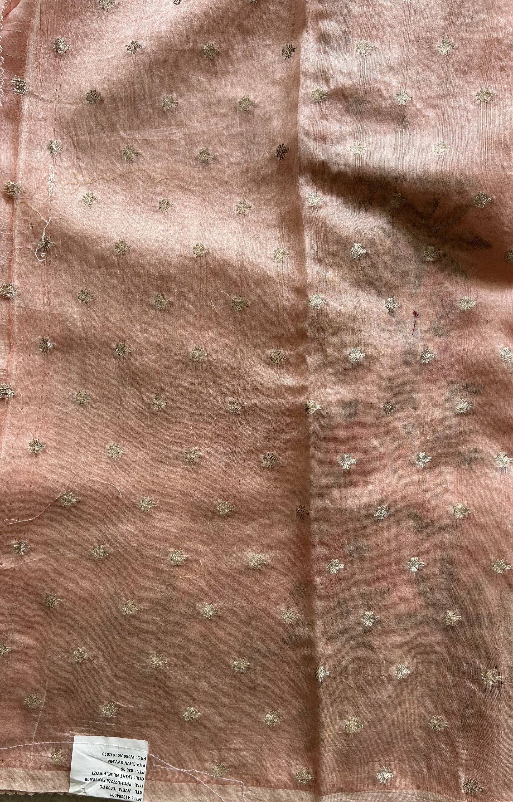 Maheshwari Chanderi Cotton Gold Zari Lines Saree Light Peach  Colored Complemented with a Machine Embroidered Border. - Sampradaya Designer Studio