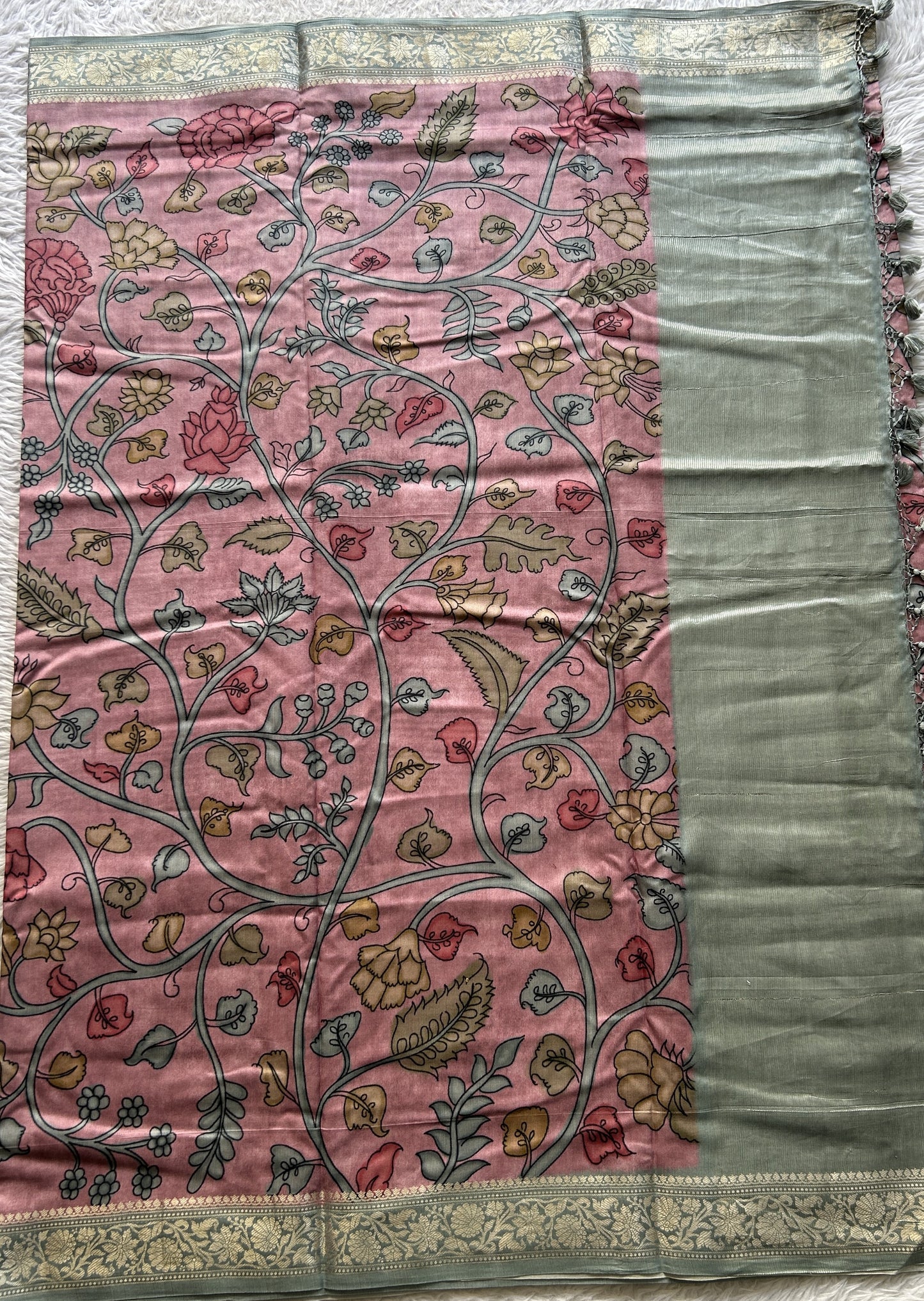 Chiniya Silk Saree Onion Pink Colored Elegantly Paired with a Zari Border. - Sampradaya Designer Studio