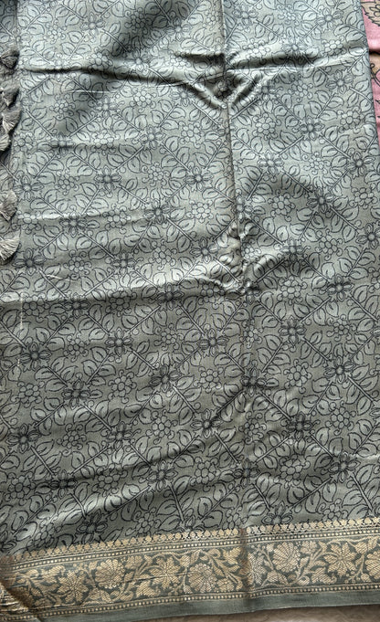 Chiniya Silk Saree Onion Pink Colored Elegantly Paired with a Zari Border. - Sampradaya Designer Studio