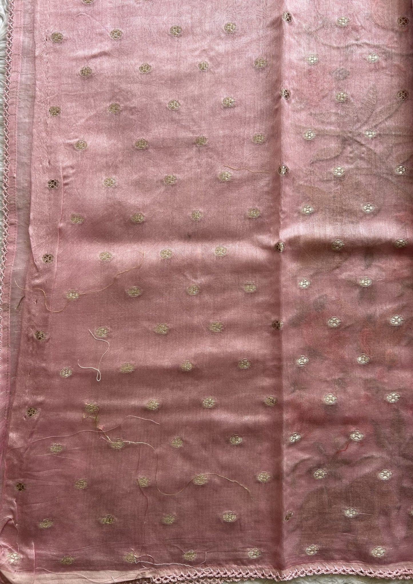 Maheshwari Chanderi Cotton Gold Zari Lines Saree Baby Pink  Colored Complemented with a Machine Embroidered Border. - Sampradaya Designer Studio