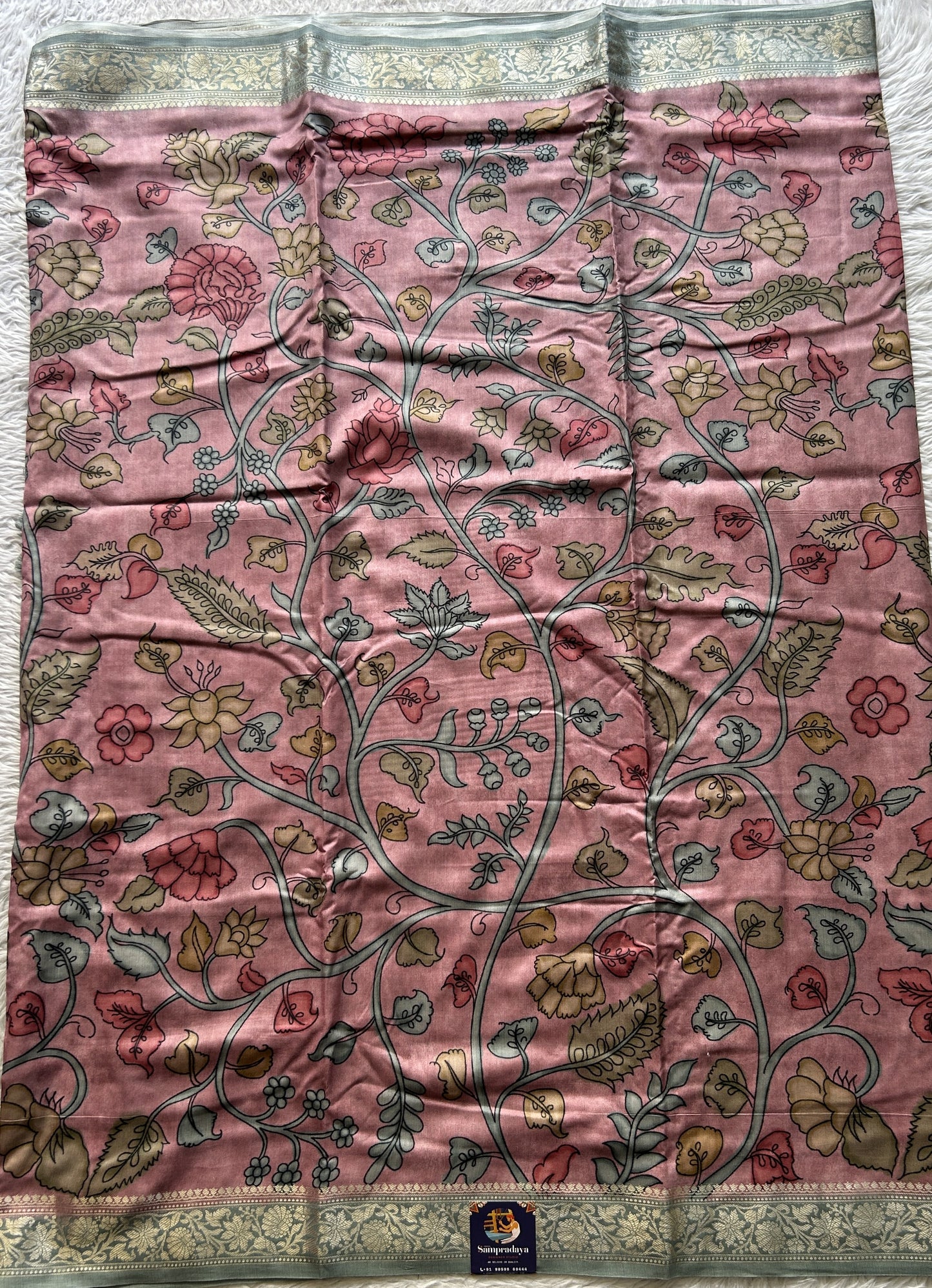 Chiniya Silk Saree Onion Pink Colored Elegantly Paired with a Zari Border. - Sampradaya Designer Studio