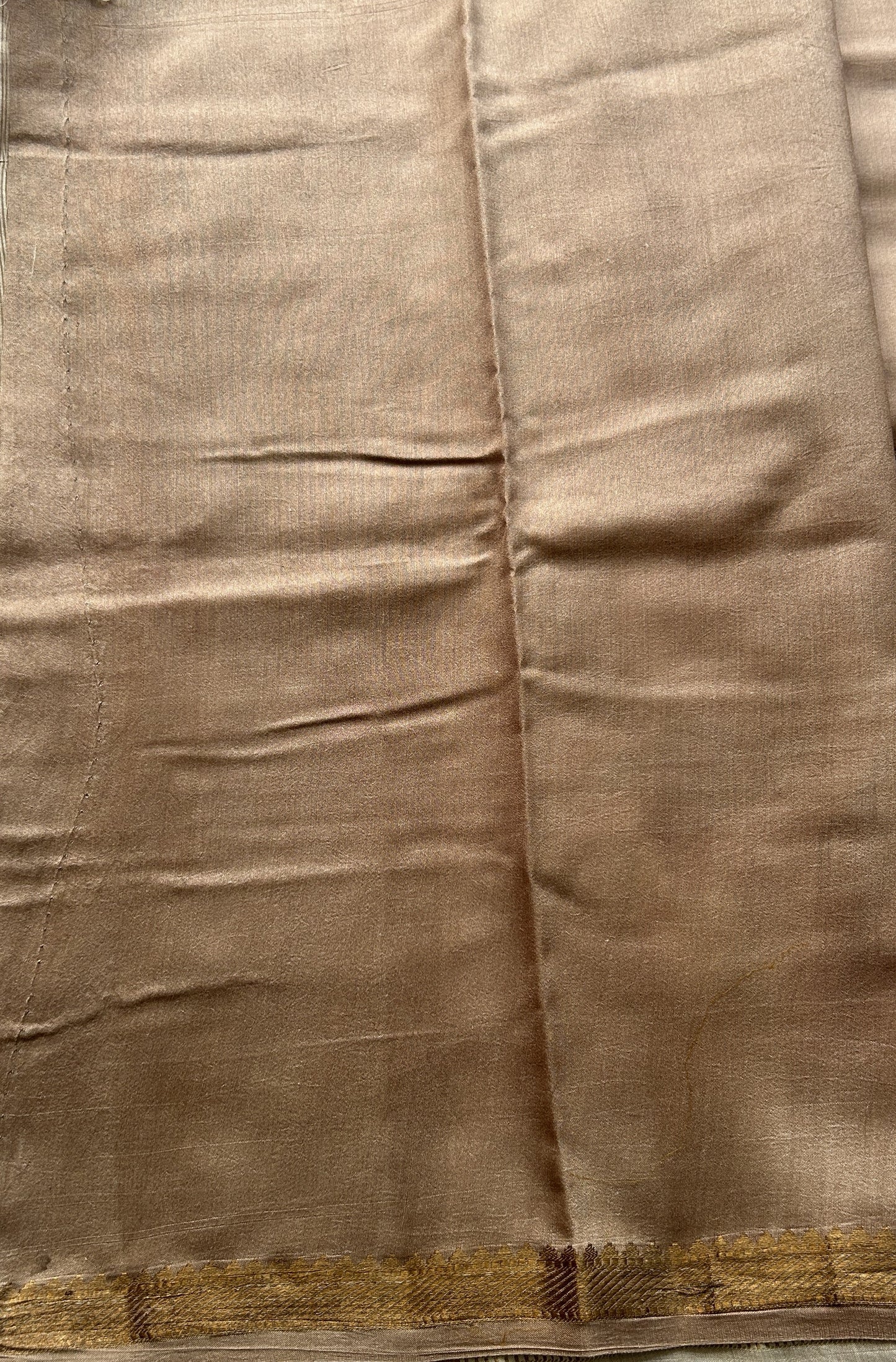 Chiniya Silk Saree Light Brown Colored Elegantly Paired with a Zari Border. - Sampradaya Designer Studio
