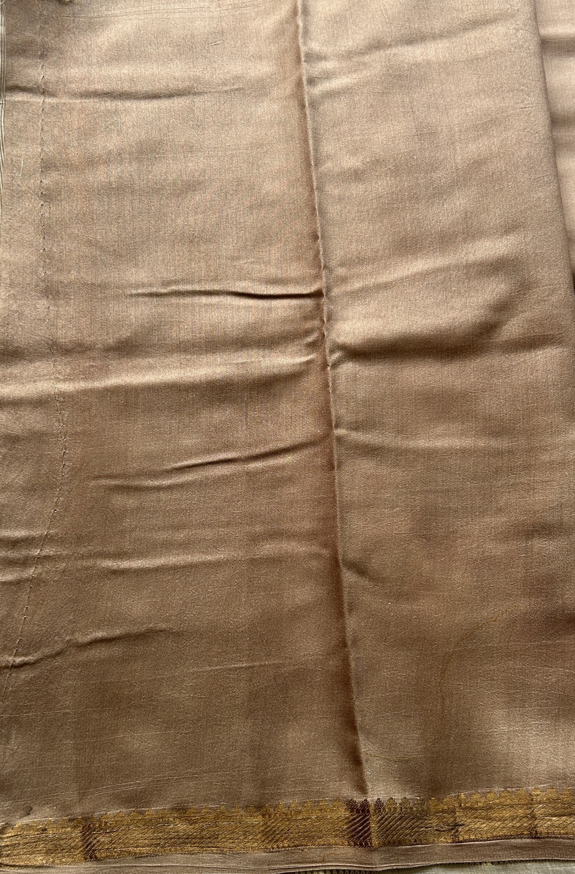 Chiniya Silk Saree Light Brown Colored Elegantly Paired with a Zari Border. - Sampradaya Designer Studio