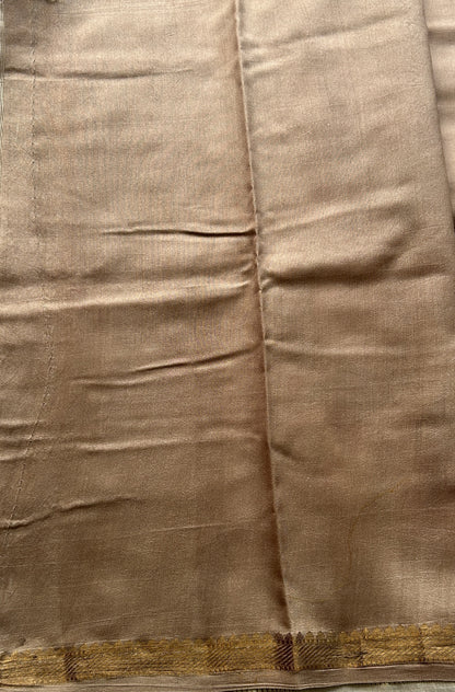 Chiniya Silk Saree Light Brown Colored Elegantly Paired with a Zari Border. - Sampradaya Designer Studio