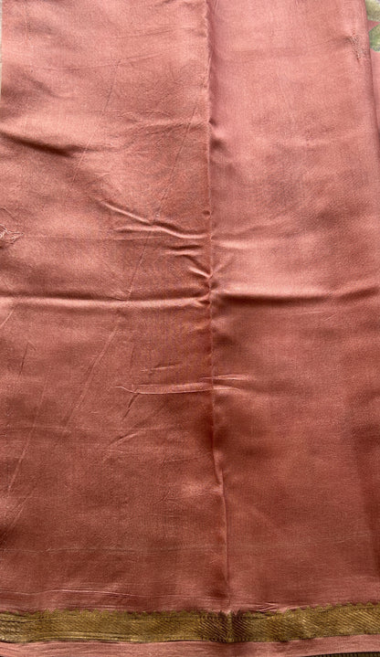 Chiniya Silk Saree Peachy Pink Colored Elegantly Paired with a Zari Border. - Sampradaya Designer Studio