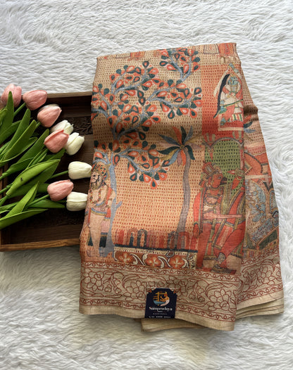 Semi Tussar Saree Orange Colored complemented with a Thread Embroidery Border. - Sampradaya Designer Studio