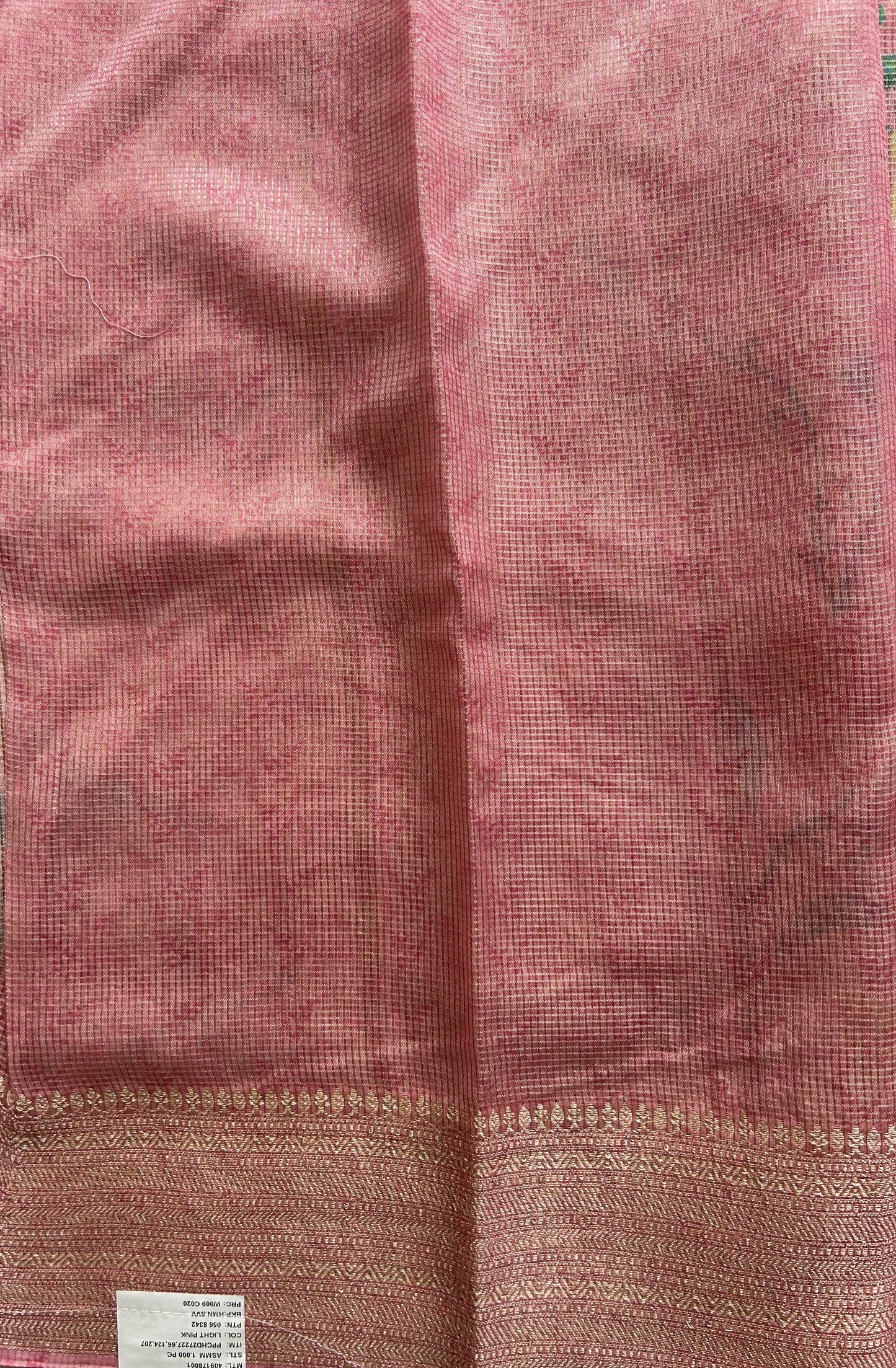 Maheshwari Chanderi Cotton Checks Saree Light Pink Colored Complemented with a Digital Print And Gold Zari Border. - Sampradaya Designer Studio