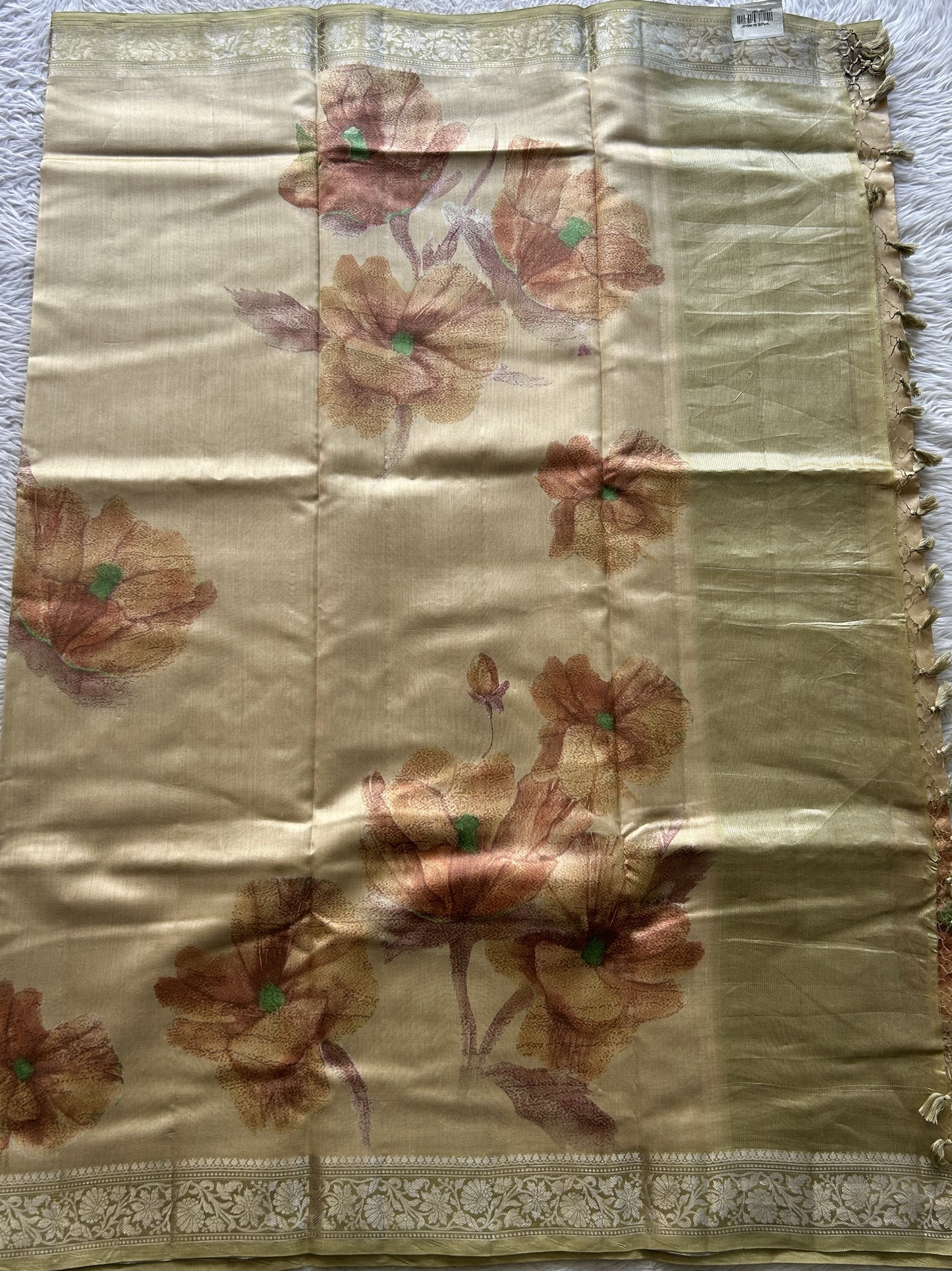 Chiniya Silk Saree Beige Colored Elegantly Paired with a Zari Border. - Sampradaya Designer Studio