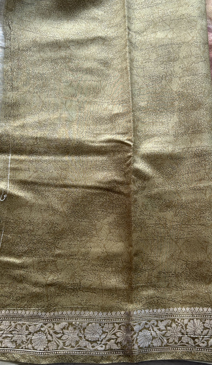 Chiniya Silk Saree Beige Colored Elegantly Paired with a Zari Border. - Sampradaya Designer Studio