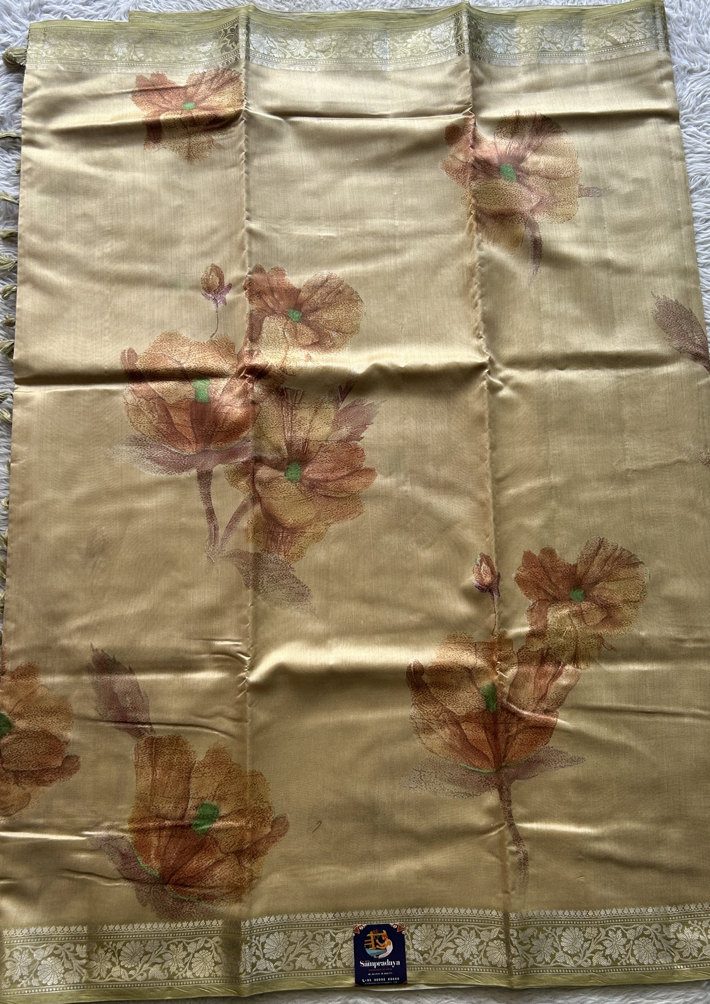 Chiniya Silk Saree Beige Colored Elegantly Paired with a Zari Border. - Sampradaya Designer Studio