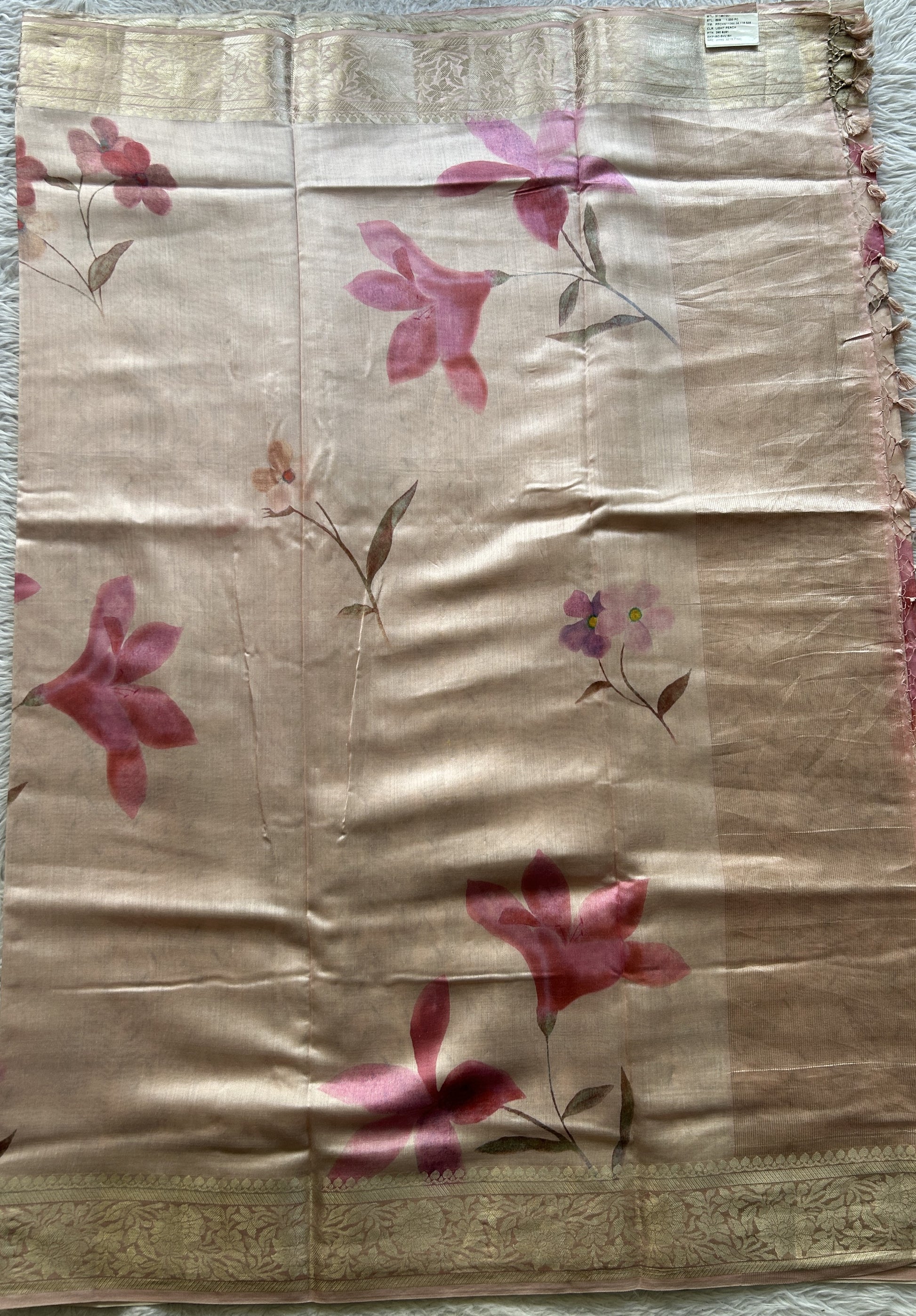 Chiniya Silk Saree Toffee Peach Colored Elegantly Paired with a Zari Border. - Sampradaya Designer Studio