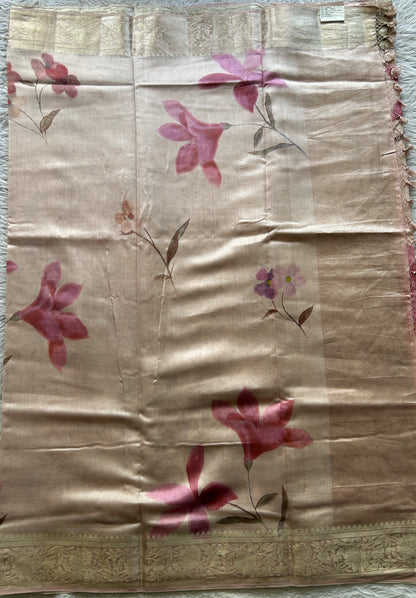 Chiniya Silk Saree Toffee Peach Colored Elegantly Paired with a Zari Border. - Sampradaya Designer Studio
