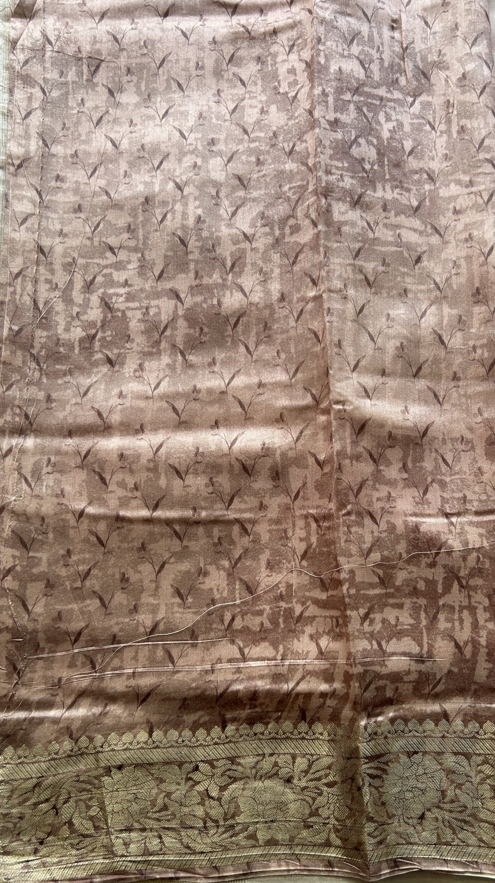 Chiniya Silk Saree Toffee Peach Colored Elegantly Paired with a Zari Border. - Sampradaya Designer Studio