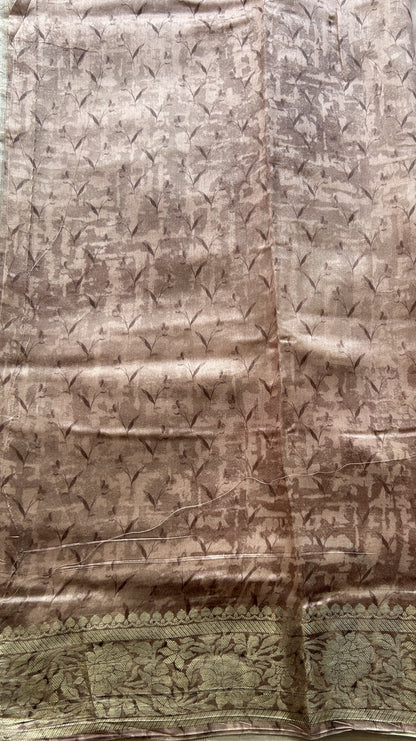 Chiniya Silk Saree Toffee Peach Colored Elegantly Paired with a Zari Border. - Sampradaya Designer Studio
