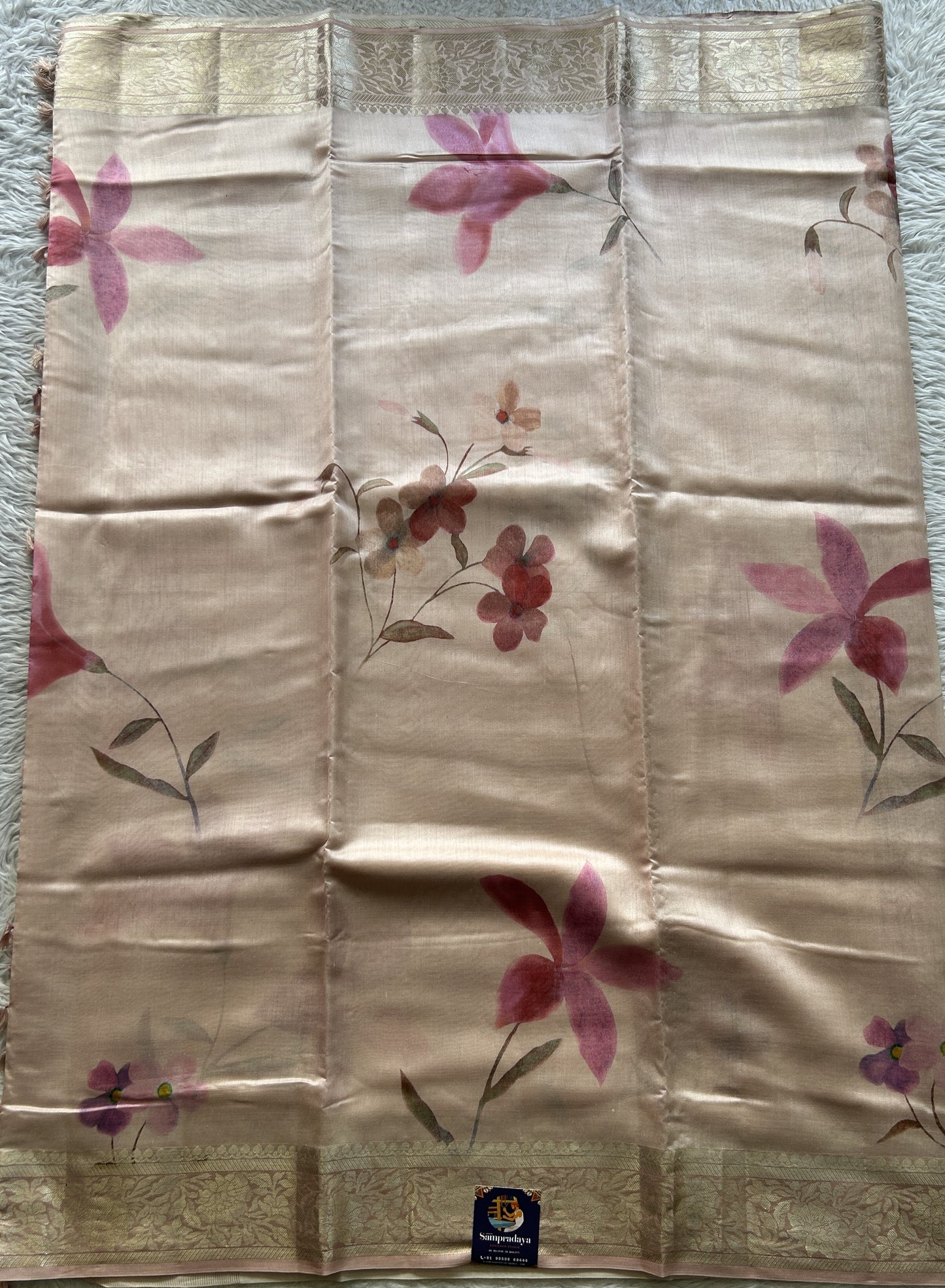Chiniya Silk Saree Toffee Peach Colored Elegantly Paired with a Zari Border. - Sampradaya Designer Studio