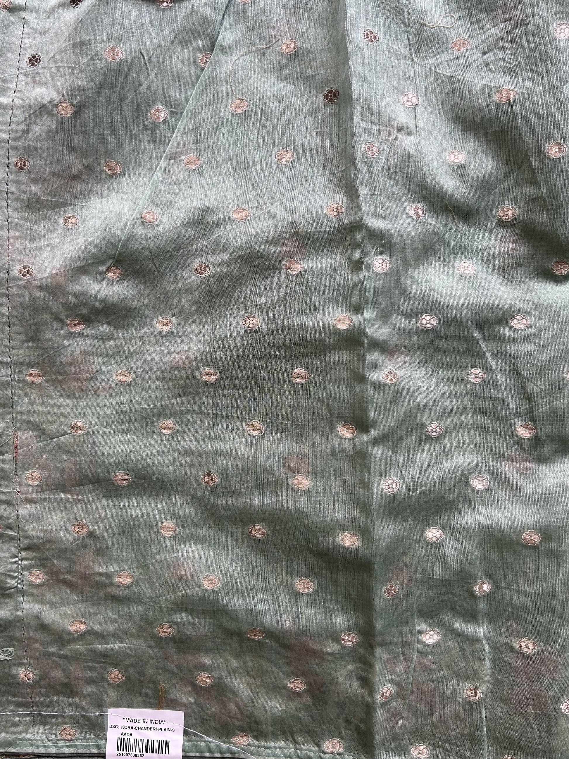 Maheshwari Chanderi Cotton Checks Saree Pista Green Colored Complemented with a Machine Embroidered And Gold Zari Border. - Sampradaya Designer Studio