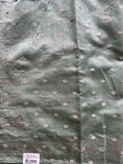 Maheshwari Chanderi Cotton Checks Saree Pista Green Colored Complemented with a Machine Embroidered And Gold Zari Border. - Sampradaya Designer Studio