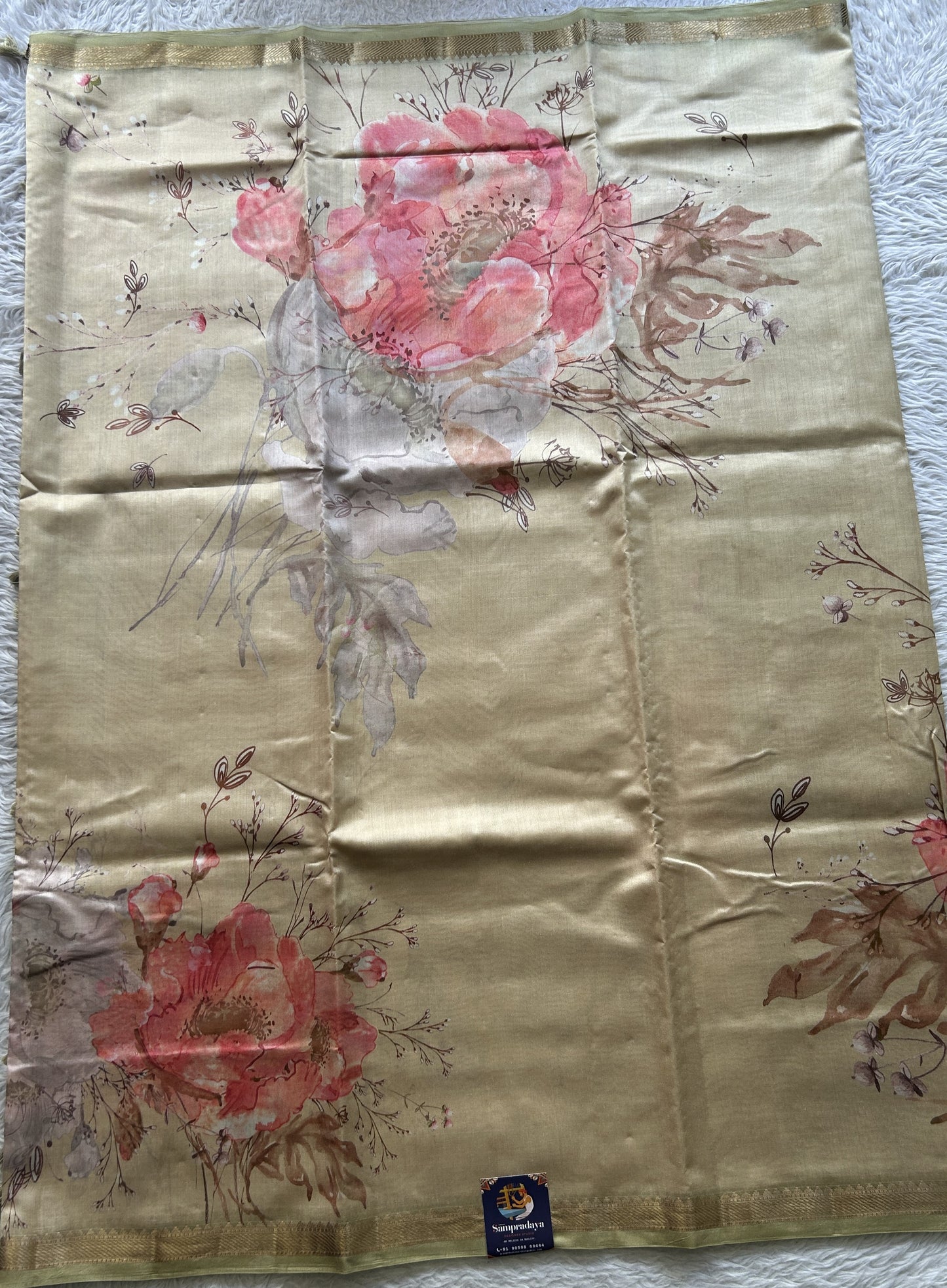 Chiniya Silk Saree Cream Colored Elegantly Paired with a Zari Border. - Sampradaya Designer Studio