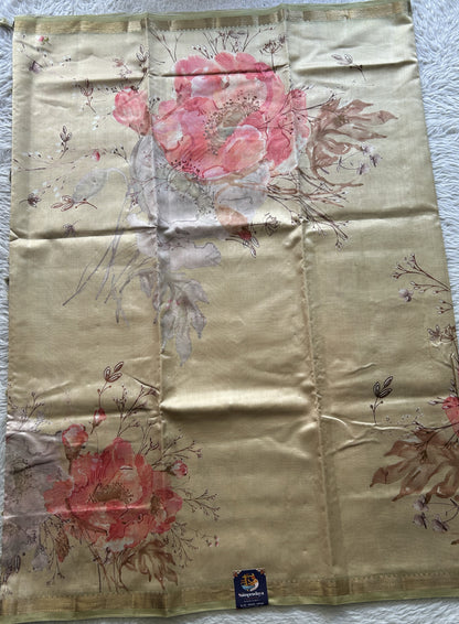 Chiniya Silk Saree Cream Colored Elegantly Paired with a Zari Border. - Sampradaya Designer Studio