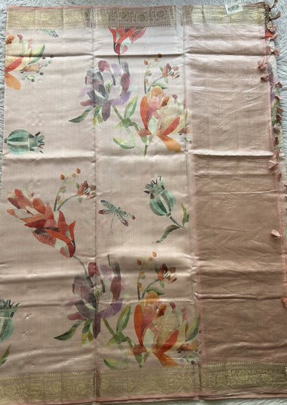 Chiniya Silk Saree Very Light Pink Colored Elegantly Paired with a Zari Border. - Sampradaya Designer Studio