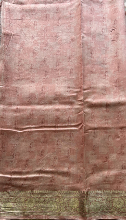 Chiniya Silk Saree Very Light Pink Colored Elegantly Paired with a Zari Border. - Sampradaya Designer Studio