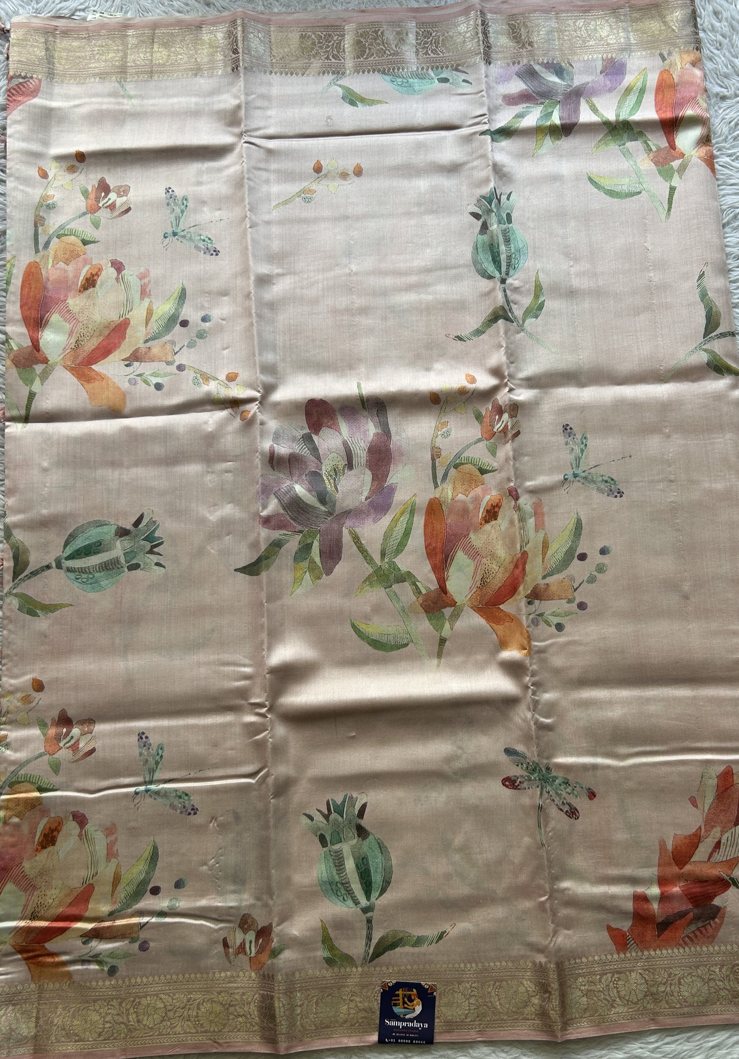 Chiniya Silk Saree Very Light Pink Colored Elegantly Paired with a Zari Border. - Sampradaya Designer Studio
