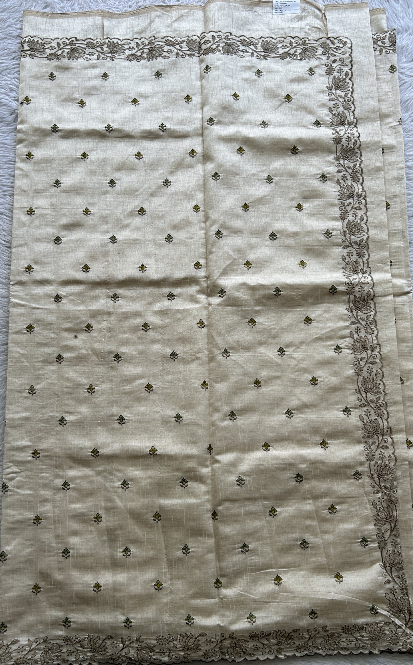 Semi Tussar Saree Off White Colored complemented with a Embroidery Border. - Sampradaya Designer Studio