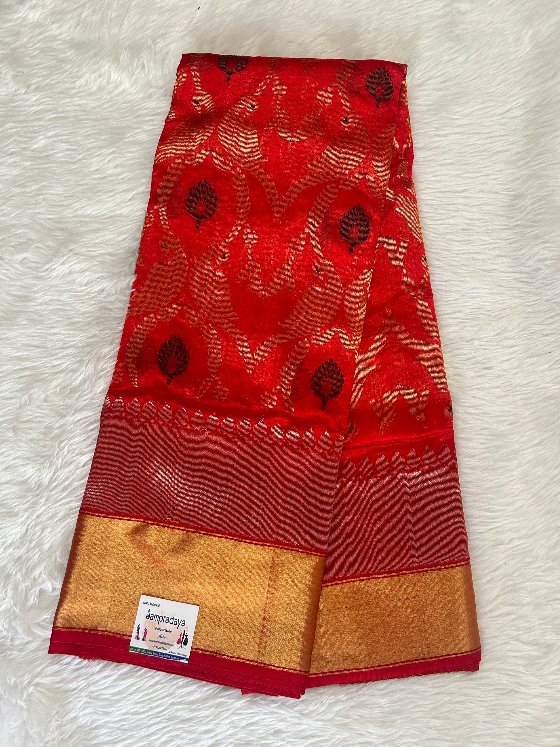 Chanderi Pattu Saree Red colored saree complemented with a Gold Zari Weaving border - Sampradaya Designer Studio