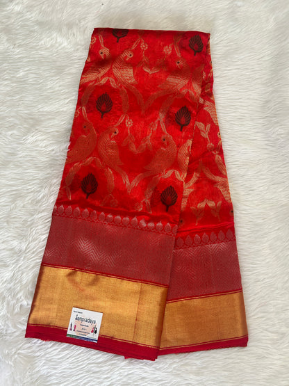 Chanderi Pattu Saree Red colored saree complemented with a Gold Zari Weaving border - Sampradaya Designer Studio