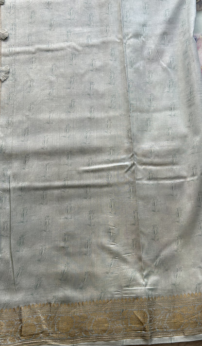 Chiniya Silk Saree Light Aero Blue Colored Elegantly Paired with a Zari Border. - Sampradaya Designer Studio