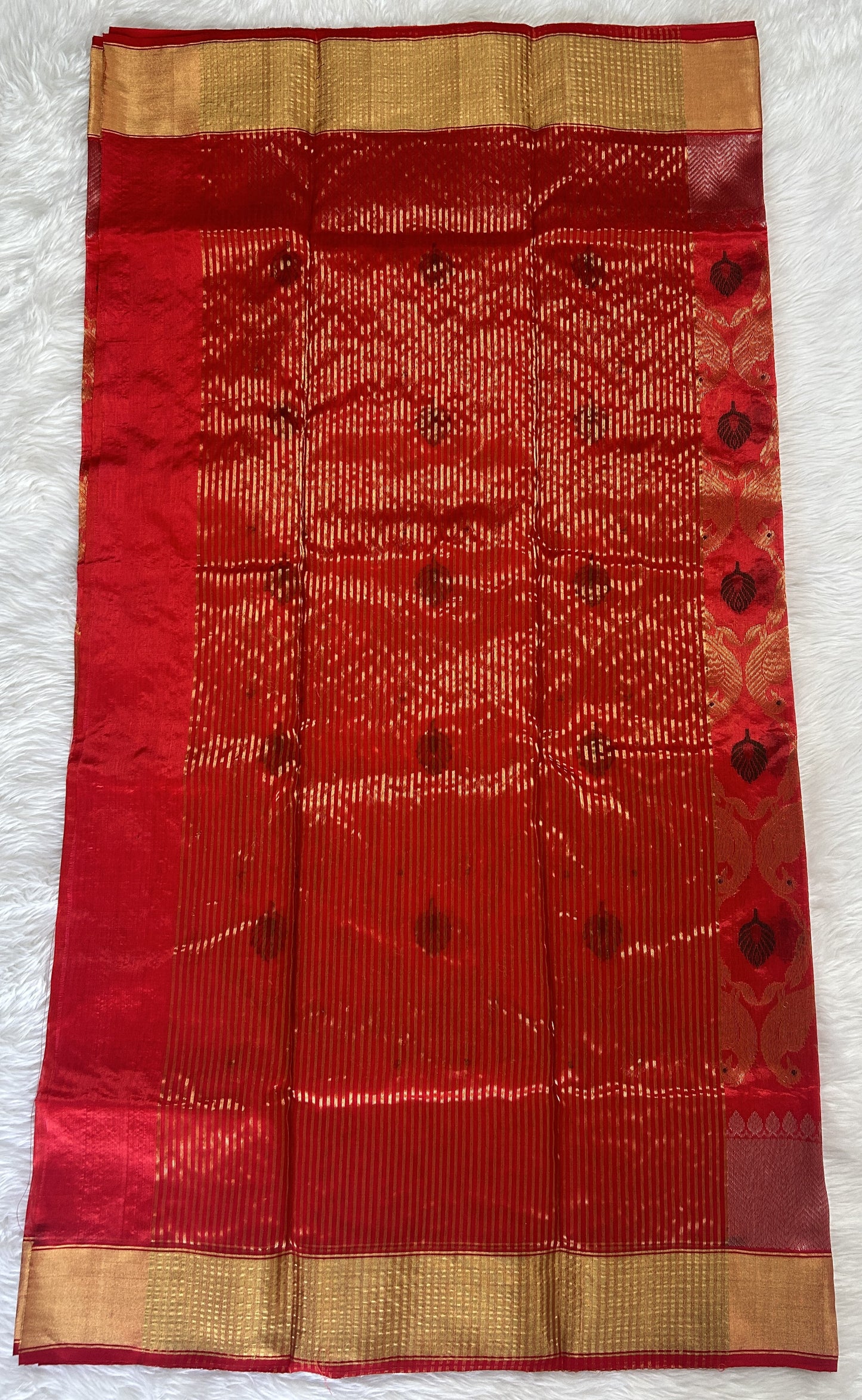 Chanderi Pattu Saree Red colored saree complemented with a Gold Zari Weaving border - Sampradaya Designer Studio