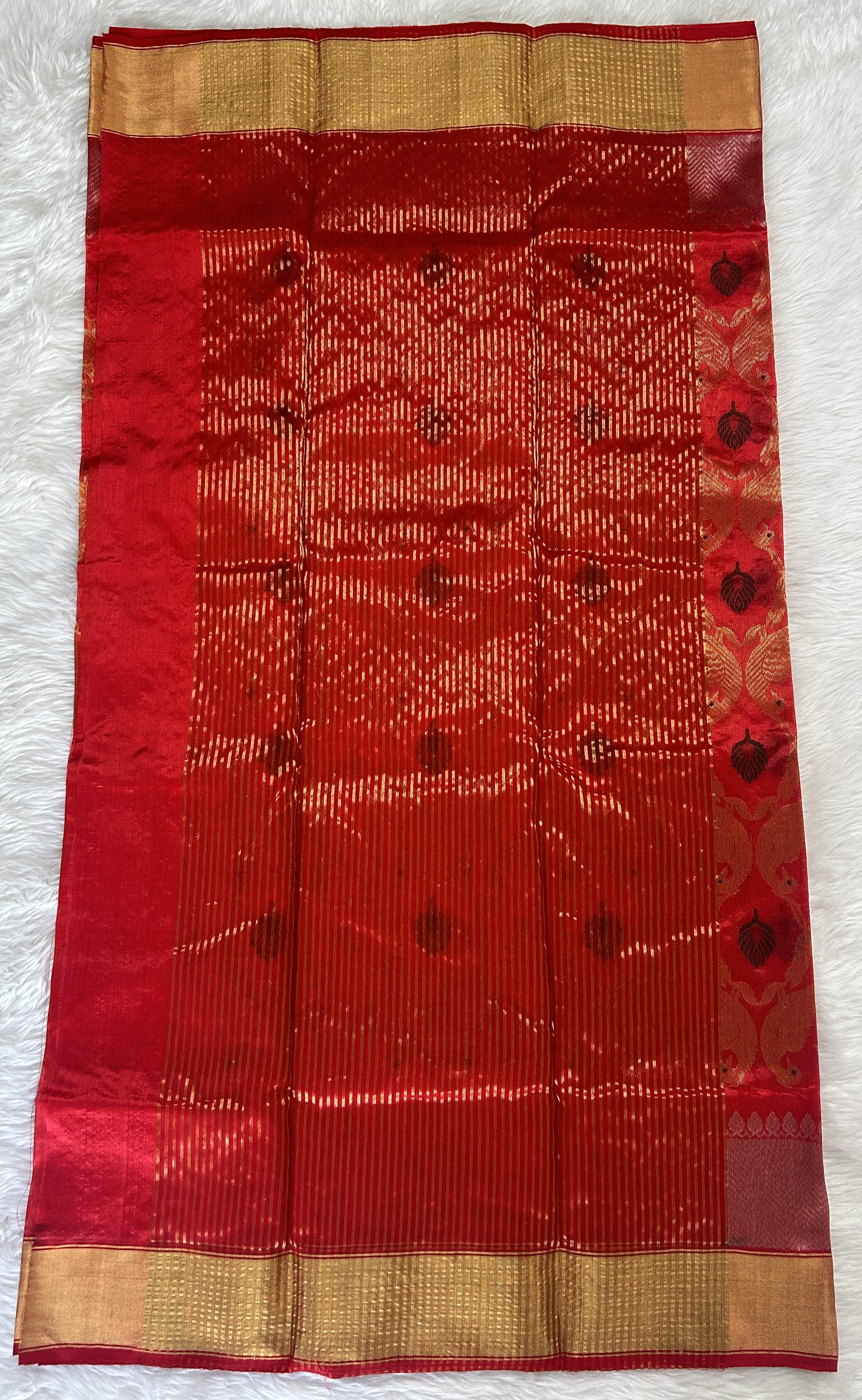 Chanderi Pattu Saree Red colored saree complemented with a Gold Zari Weaving border - Sampradaya Designer Studio