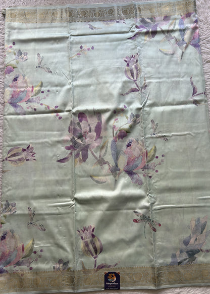 Chiniya Silk Saree Light Aero Blue Colored Elegantly Paired with a Zari Border. - Sampradaya Designer Studio
