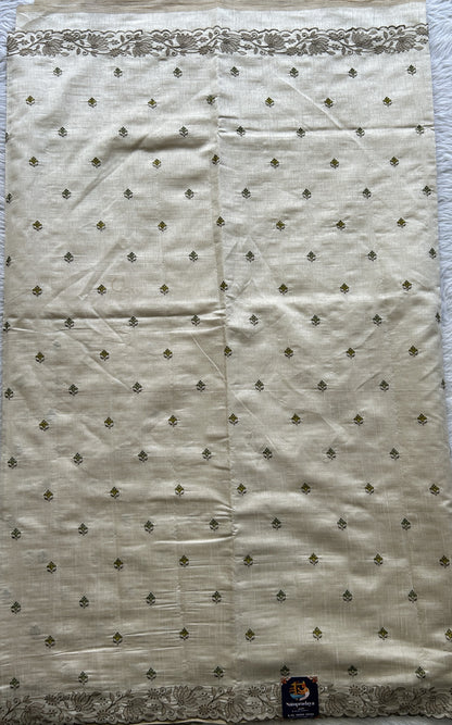 Semi Tussar Saree Off White Colored complemented with a Embroidery Border. - Sampradaya Designer Studio