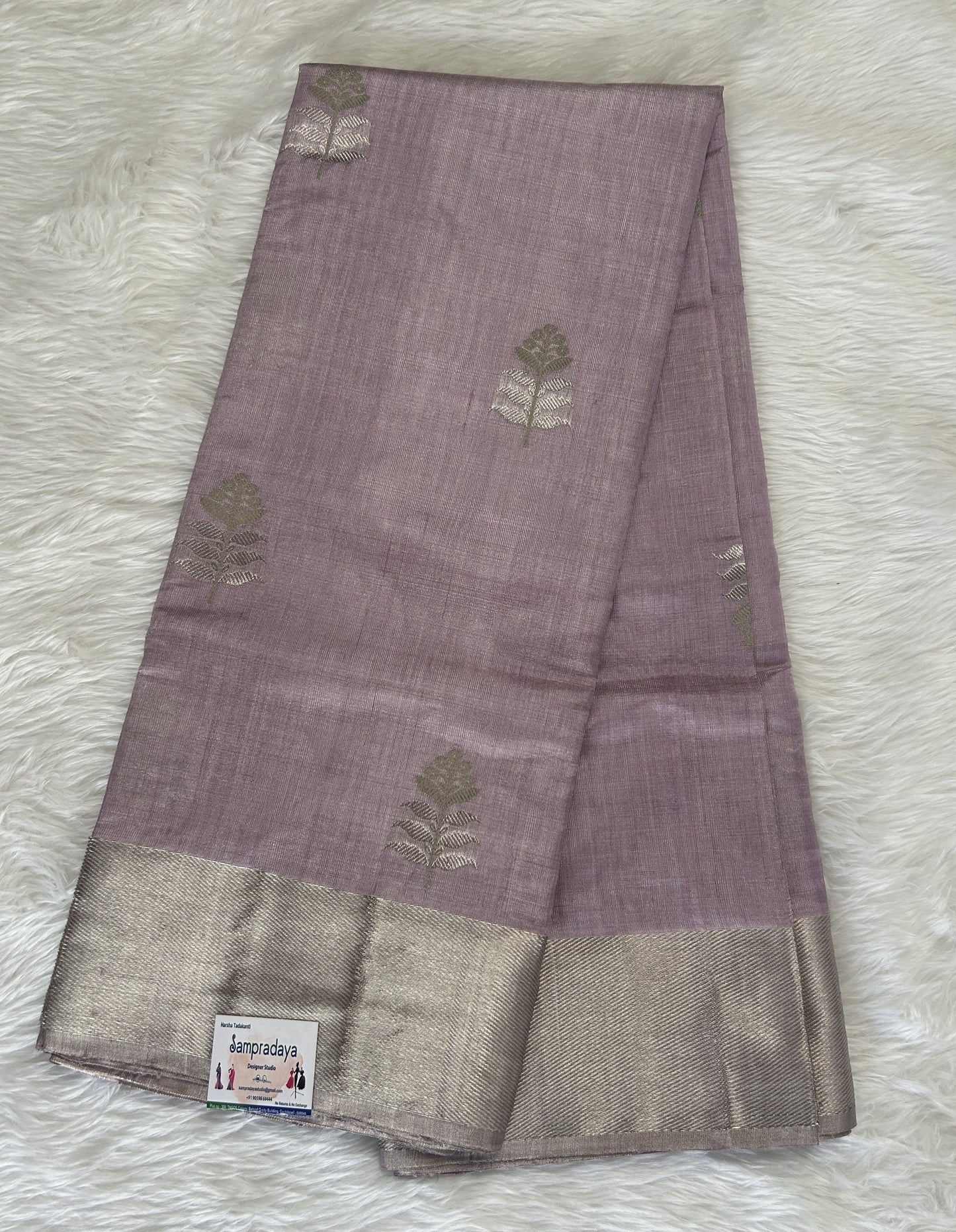 Chanderi Pattu Saree light purple colored saree complemented with a Silver Zari Weaving border - Sampradaya Designer Studio