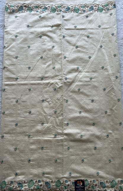 Semi Tussar Saree Off White Colored complemented with a Embroidery Scallop Border. - Sampradaya Designer Studio
