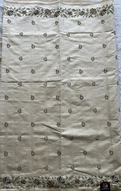 Semi Tussar Saree Off White Colored complemented with a Thread Embroidery Border. - Sampradaya Designer Studio
