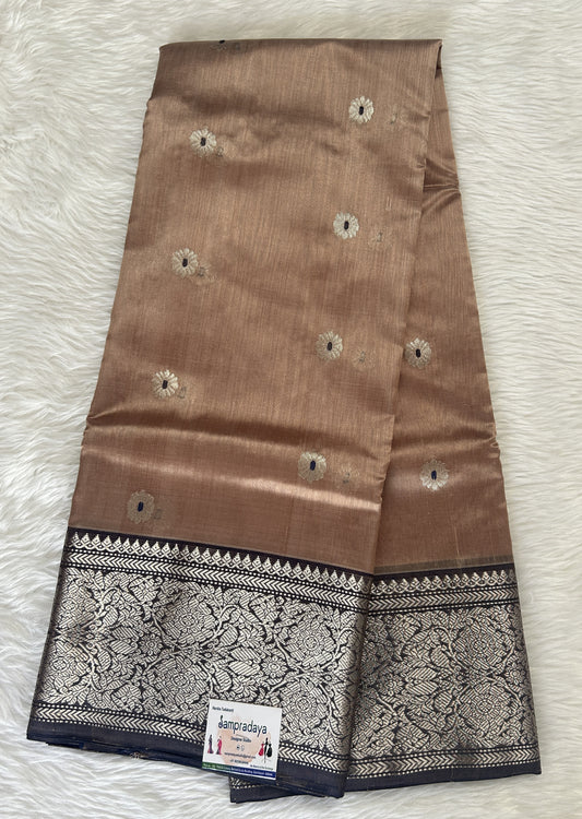 Chanderi Pattu Saree Pastel Brown colored saree complemented with a Cinder Color Kanchi border - Sampradaya Designer Studio